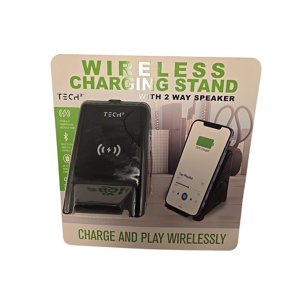 Tech Squared Wireless Charging Stand with 2 Way Speaker, Black